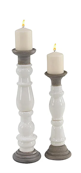 UMA White Ceramic Candle Holder, Set of 2 16, 20H | 85152 CLOSEOUT