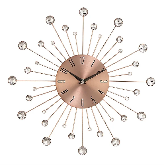 UMA Copper Metal Starburst Decorative Wall Clock with Crystal Accents, 15 x 1 x 15 | 85517