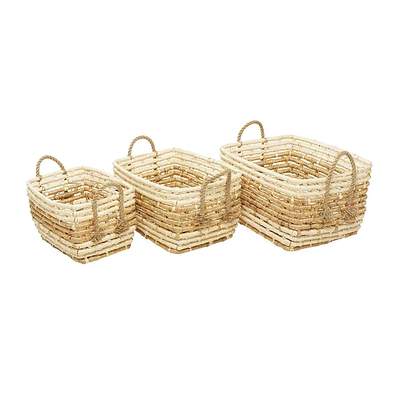 UMA Brown Seagrass Handmade Two Toned Storage Basket with Handles, Set of 3 22, 20, 19W | 85552 CLOSEOUT