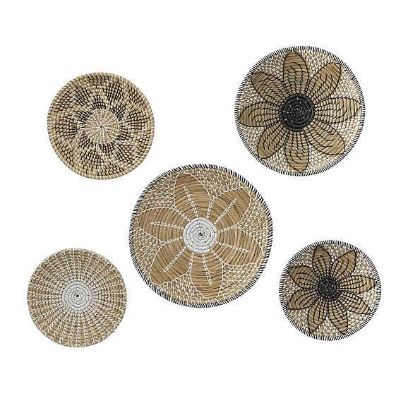 UMA Brown Seagrass Plate Handmade Basket Home Wall Decor, (Set of 5) 13, 19, 16, 14W | 85559