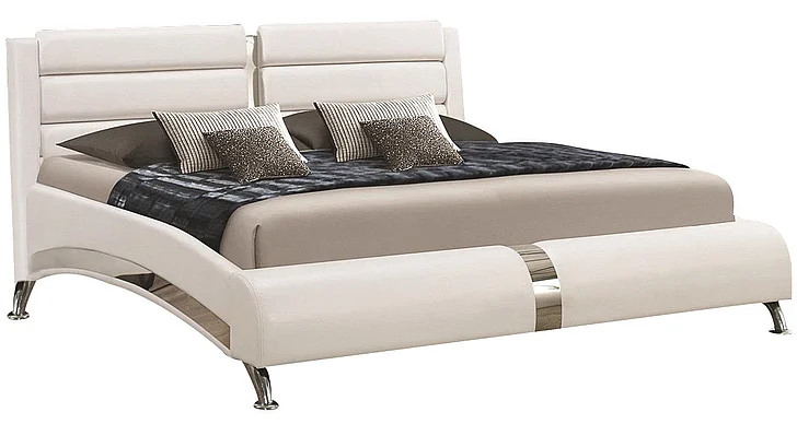 Coaster Felicity Cal King Panel Bed with Metallic Legs in Glossy White 300345KW