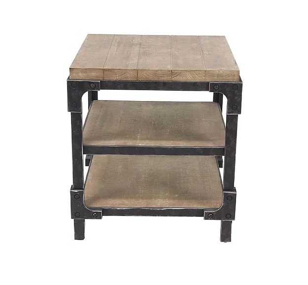 UMA Brown Wood 2 Shelves Side End Accent Table, 24" x 26" x 26" | 85998