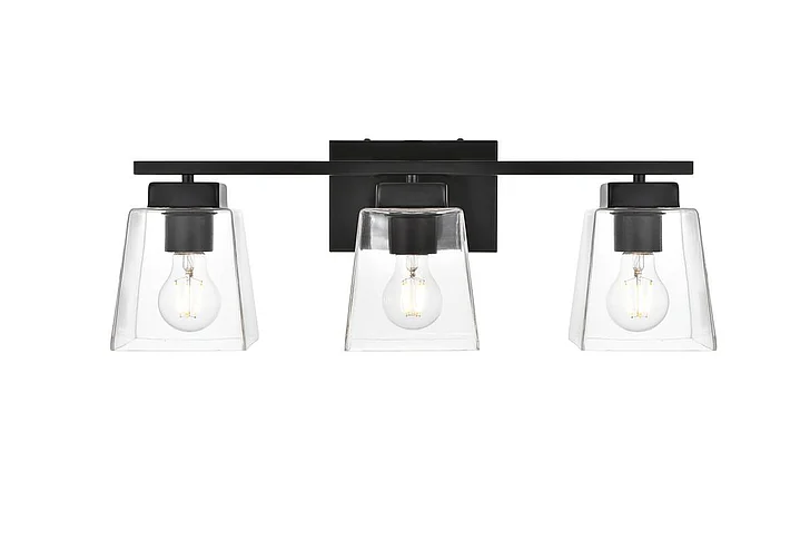 Elegant Merrick 3 Light Black and Clear Bath Sconce LD7312W23BLK CLOSEOUT