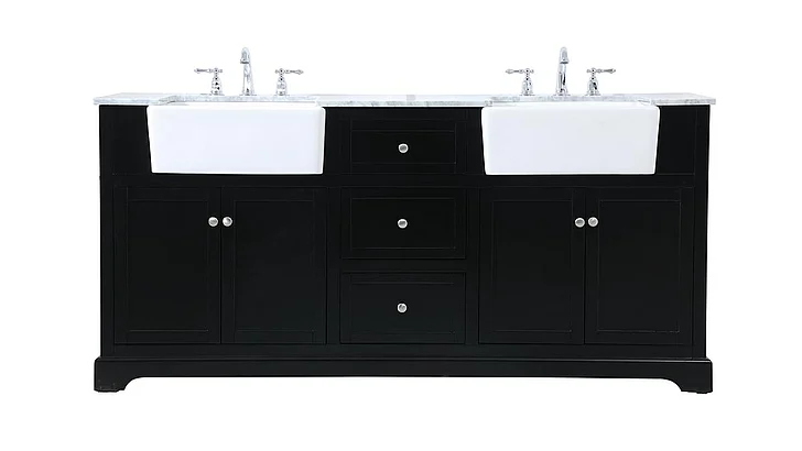 Elegant 72 In. Double Bathroom Vanity in Black VF60272DBK