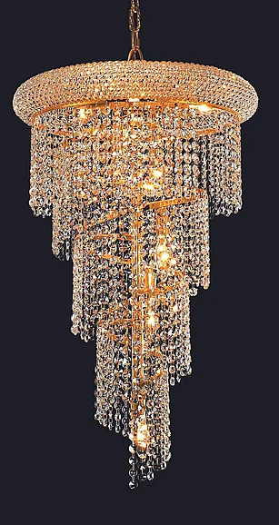 Elegant Spiral 8 Light Gold Pendant Clear Royal Cut Crystal V1801SR16G/RC