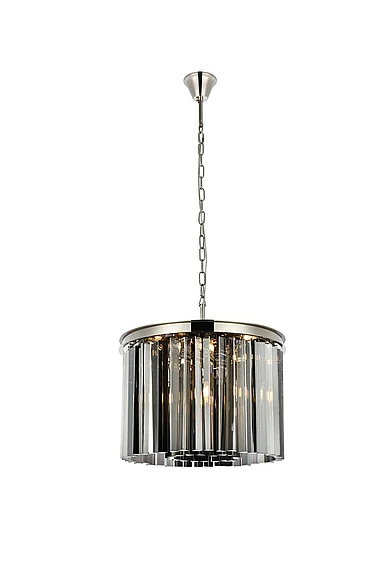 Elegant Sydney 6 Light Polished Nickel Pendant Silver Shade (Grey) Royal Cut Crystal 1208D20PN-SS/RC