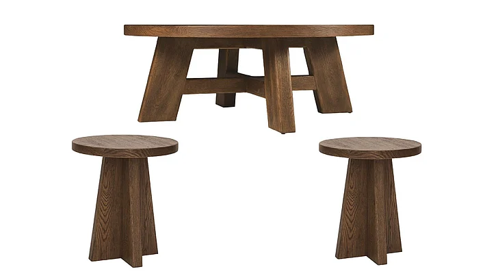 Hooker Furniture Driftwood 3pc Round Occasional Table Set in Medium Wood