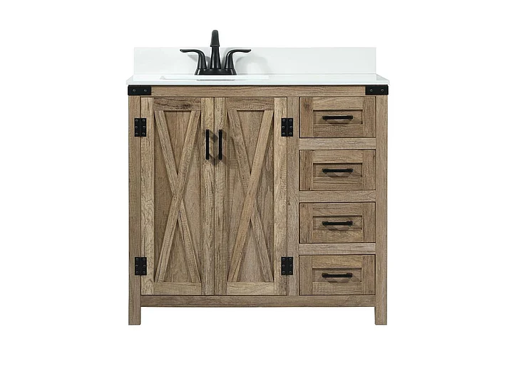 Elegant 36 In. Single Bathroom Vanity in Natural Oak with Backsplash VF90236NT-BS