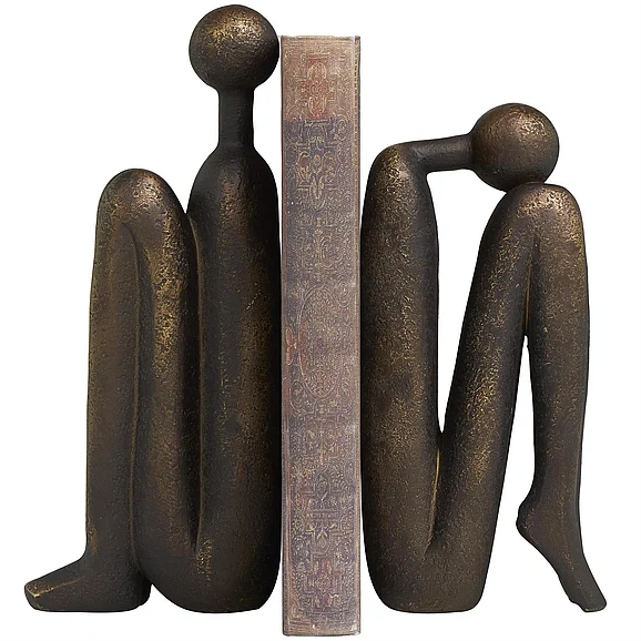UMA Bronze Polystone People Decorative Bookends, (Set of 2) 4W, 9H | 86204