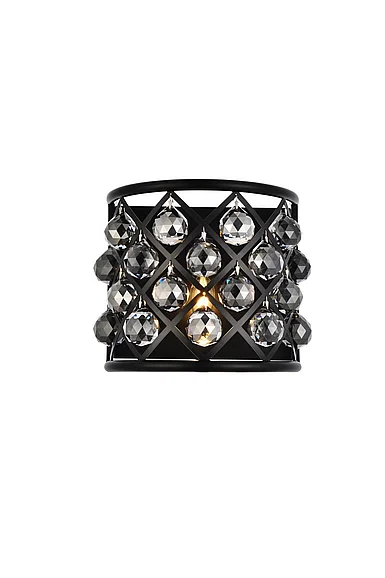 Elegant Madison 1 Light Matte Black Wall Sconce Silver Shade (Grey) Royal Cut Crystal 1214W11MB-SS/RC