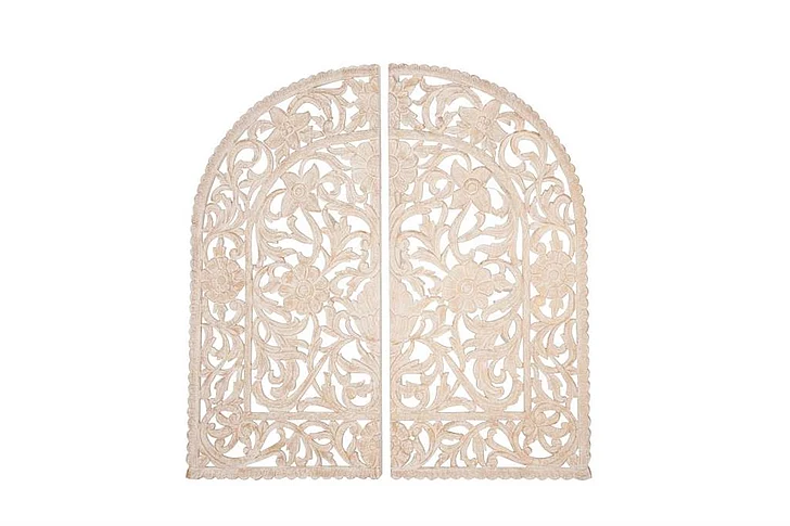 UMA Cream Wooden Floral Carved Wall Decor, Set of 2 36W, 72H | 86490 CLOSEOUT