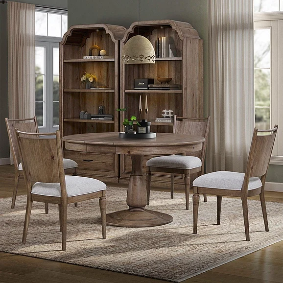 Liberty Furniture Hickory Grove 5pc Round Pedestal Dining Table Set in Heirloom Brown