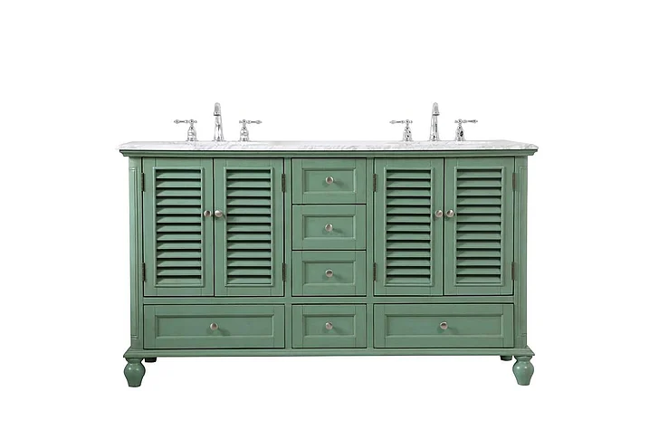 Elegant 60 In. Double Bathroom Vanity in Vintage Mint VF30560DVM