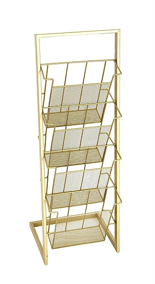 UMA Gold Metal 4 Slot Decorative Magazine Holder with Tall Stand, 12" x 10" x 34" | 86929