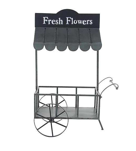 UMA Black Metal Flower Cart Indoor Outdoor Plantstand, 32" x 21" x 44" | 86935