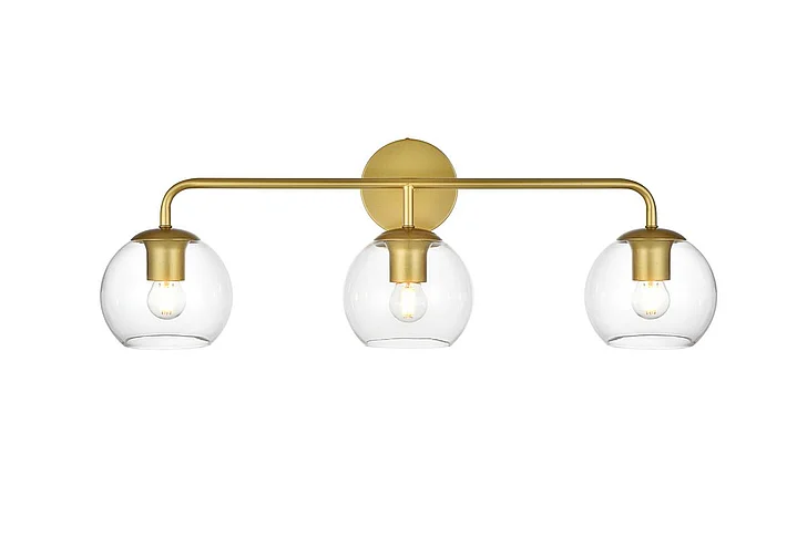 Elegant Genesis 3 Light Brass and Clear Bath Sconce LD7321W28BRA
