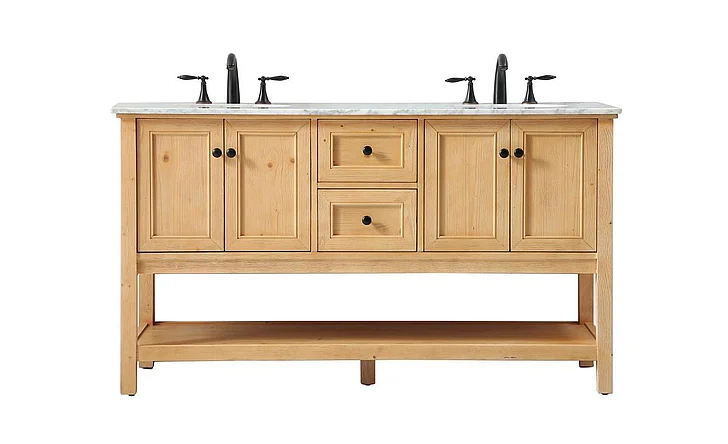Elegant 60 In. Double Bathroom Vanity in Natural Wood VF27060DNW