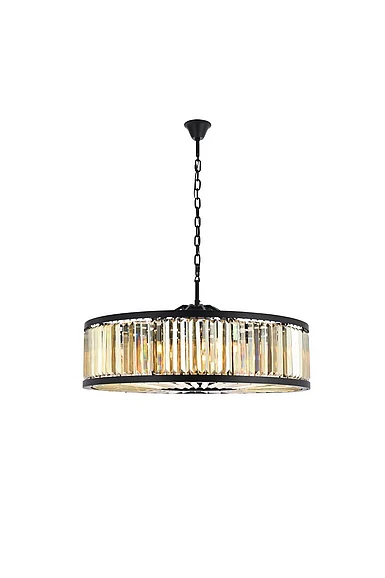 Elegant Chelsea 10 Light Matte Black Chandelier Golden Teak (Smoky) Royal Cut Crystal 1233G43MB-GT/RC