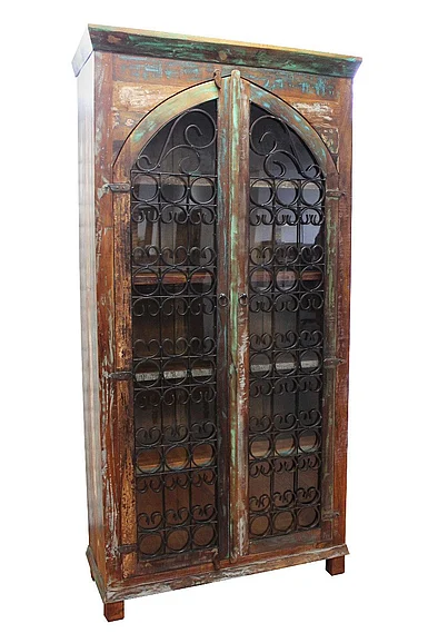Moti Furniture Trinidad Iron Jali Tall Cabinet in Multi-Colored