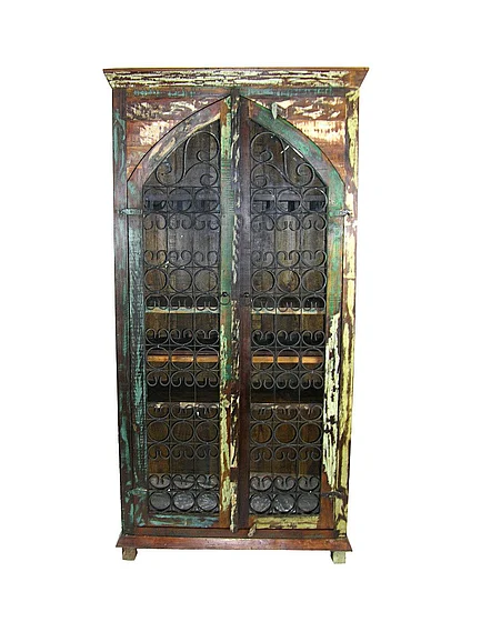 Moti Furniture Trinidad Tall Wine Cabinet in Brown and Multi