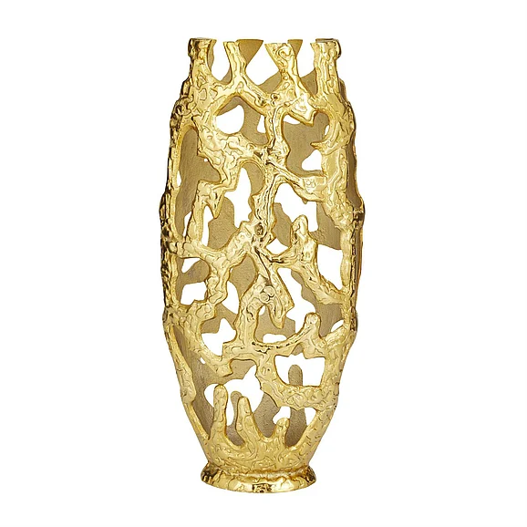 UMA Gold Aluminum Metal Decorative Vase with Cut Out Designs, 9" x 5" x 20" | 87031 CLOSEOUT