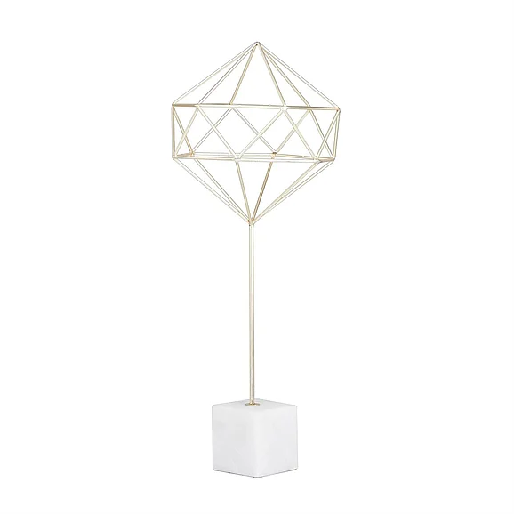 UMA CosmoLiving by Cosmopolitan Gold Marble Geometric Sculpture with Marble Base, 9" x 9" x 22" | 87149