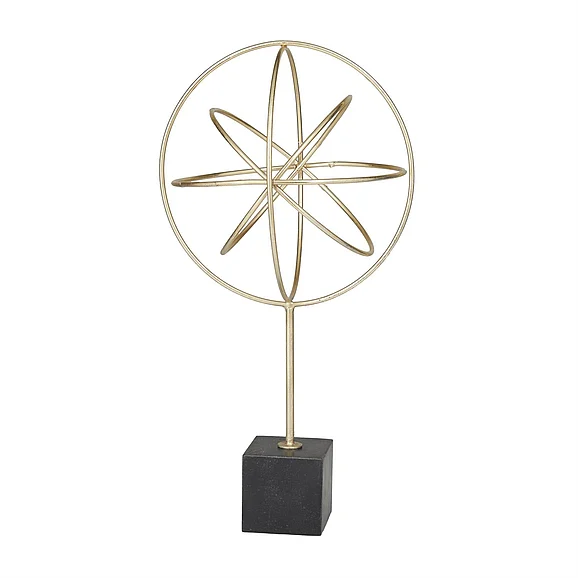 UMA CosmoLiving by Cosmopolitan Gold Marble Geometric Sculpture with Black Base, 9" x 9" x 18" | 87150 CLOSEOUT