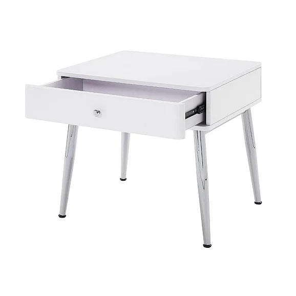 ACME Weizor End Table in White High Gloss & Chrome Finish 87152