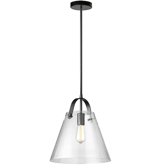 Dainolite 1LT Incandescent Pendant, Black w/ Clear Glass 871P-BK