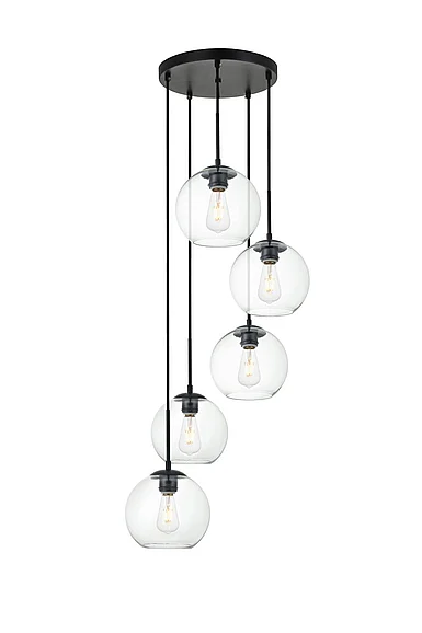 Elegant Baxter 5 Lights Black Pendant with Clear Glass LD2226BK