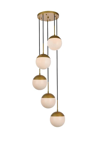 Elegant Eclipse 5 Lights Brass Pendant with Frosted White Glass LD6078BR