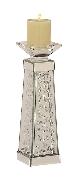 UMA Silver Glass Mirrored Candle Holder, 4" x 4" x 14" | 87374 CLOSEOUT