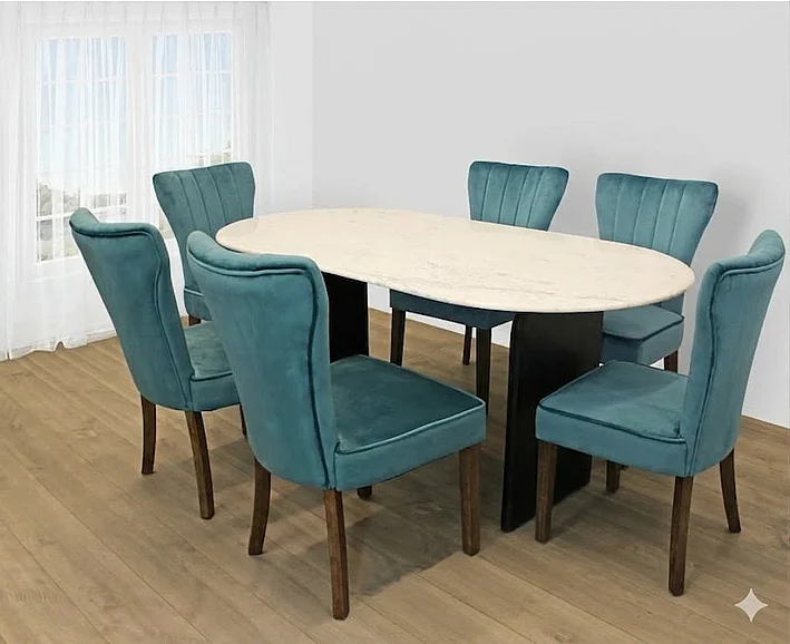 Moti Furniture Terra 72 Inch 7pc Oval Dining Set in White and Black