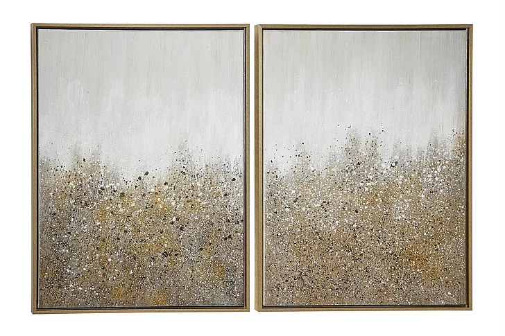 UMA CosmoLiving by Cosmopolitan Gold Canvas Abstract Textured Splatter Living Room Framed Wall Art with Glitter Flakes, 2 Assorted 30"W, 40"H | 87743