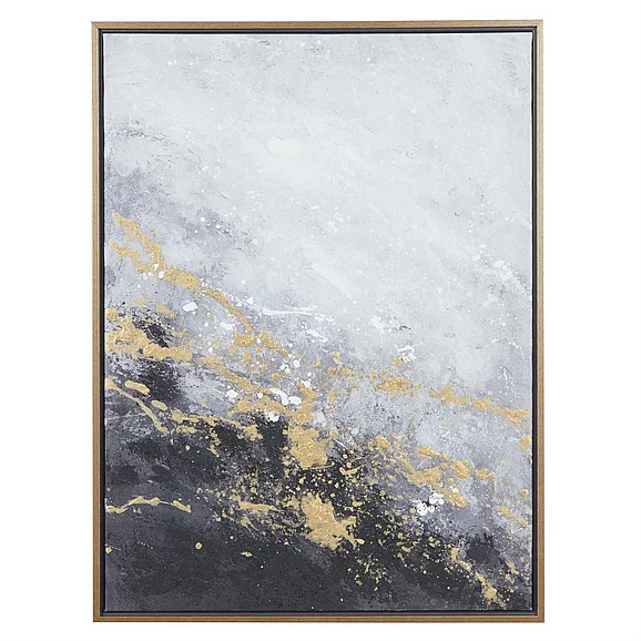 UMA CosmoLiving by Cosmopolitan Black Canvas Geode Abstract Living Room Framed Wall Art with Gold Foil Accents, 30" x 2" x 40" | 87799