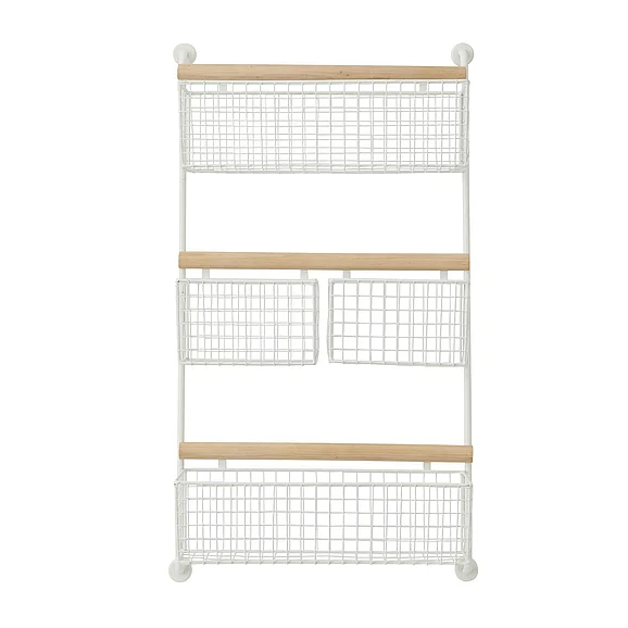 UMA White Metal Wall Mounted 4 Hanging Baskets Magazine Rack Holder, 18" x 6" x 31" | 87828 CLOSEOUT