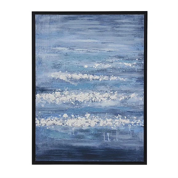 UMA CosmoLiving by Cosmopolitan Blue Canvas Landscape Living Room Framed Wall Art with Black Frame, 30" x 1" x 39" | 87853 CLOSEOUT
