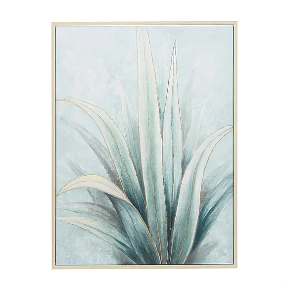 UMA Green Canvas Leaf Agave Living Room Framed Wall Art with Beige Frame, 36 x 1 x 47 | 87890