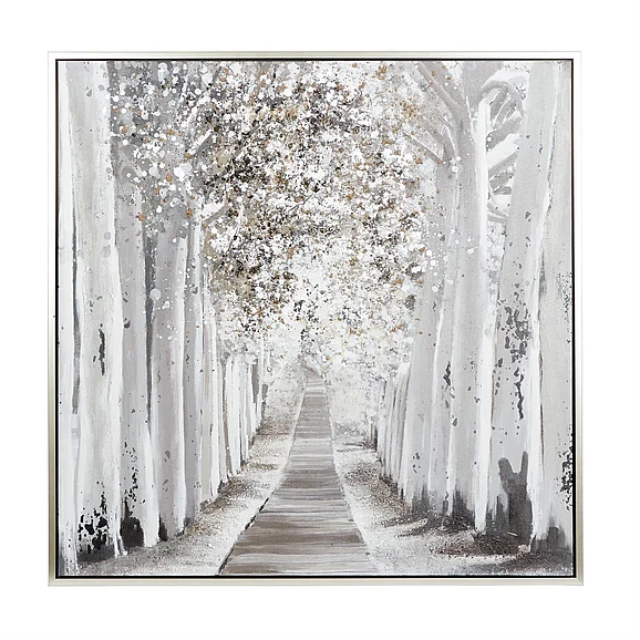 UMA Gray Canvas Tree Forest Landscape Living Room Framed Wall Art with Dimensional Paint Texturing, 47" x 1" x 47" | 87892