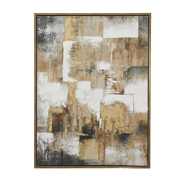 UMA CosmoLiving by Cosmopolitan Gold Canvas Abstract Living Room Framed Wall Art with Gold Frame, 36 x 2 x 47 | 87897
