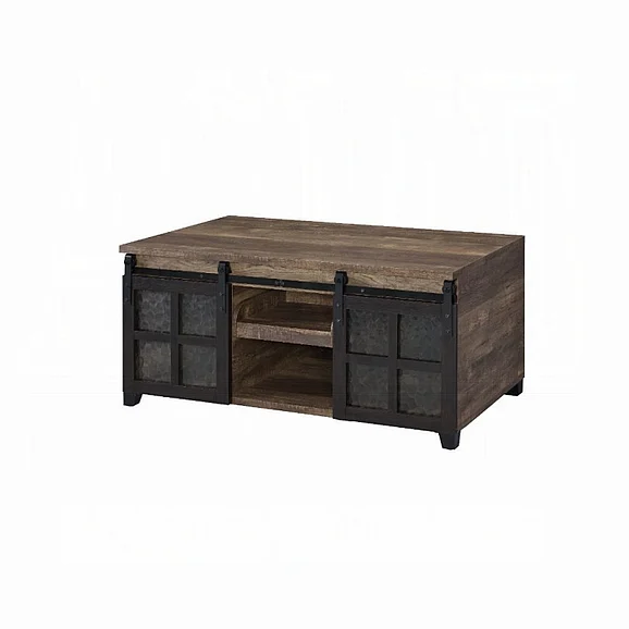 ACME Nineel Coffee Table in Rustic Oak and Black 87955