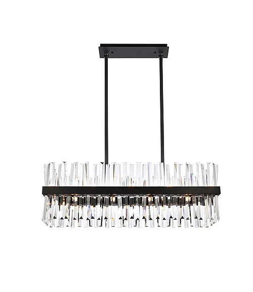 Elegant Serephina 36 In. Crystal Rectangle Chandelier Light in Black 6200G36BK