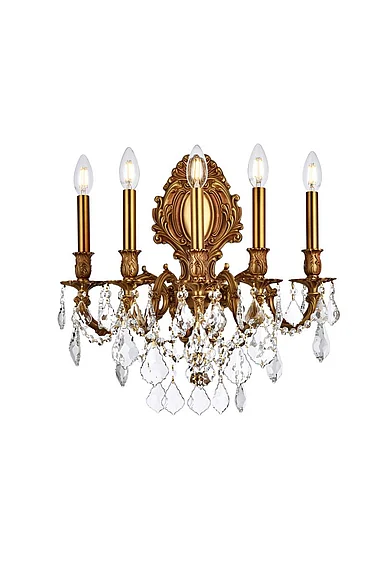 Elegant Monarch 5 Light French Gold Wall Sconce Clear Royal Cut Crystal 9605W21FG/RC