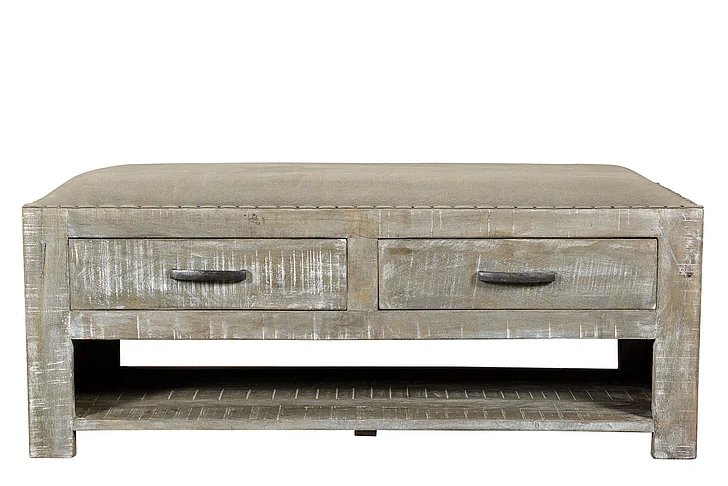 Moti Furniture Fredrick 2-Drawer Upholstered Bench in Natural