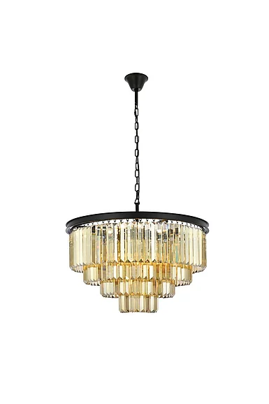 Elegant Sydney 17 Light Matte Black Chandelier Golden Teak (Smoky) Royal Cut Crystal 1231D32MB-GT/RC