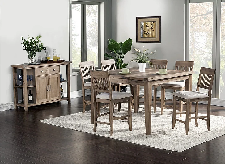 Alpine Furniture Aspen 7-Piece Pub Table Set in Iron Brush Antique Natural