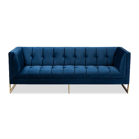 Baxton Studio Ambra Royal Blue Upholstered Gold Sofa with Gold-Tone Frame 8866