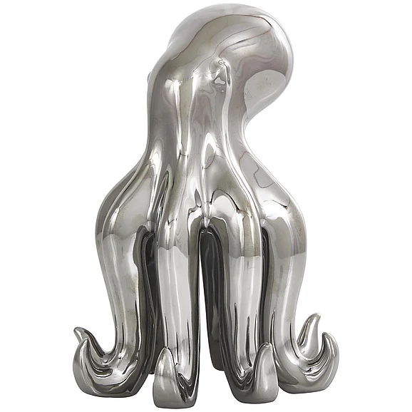 UMA Silver Ceramic Octopus Standing Decorative Sculpture, 6" x 6" x 8" | 89082 CLOSEOUT