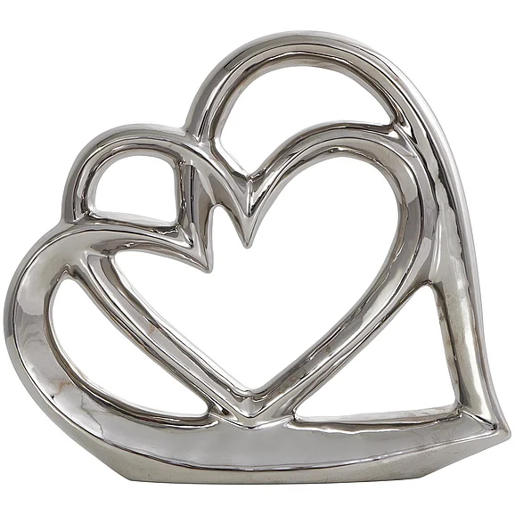 UMA Silver Ceramic Heart Abstract Overlapping Decorative Sculpture, 11" x 2" x 10" | 89084