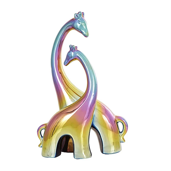 UMA Multi Colored Ceramic Giraffe Decorative Sculpture with Rainbow Shimmer Finish, 9" x 5" x 15" | 89092 CLOSEOUT